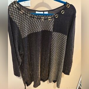 NWOT Alfred Dunner Black Top With Gold Shimmer & Chain Link Adorned Neckline 3X